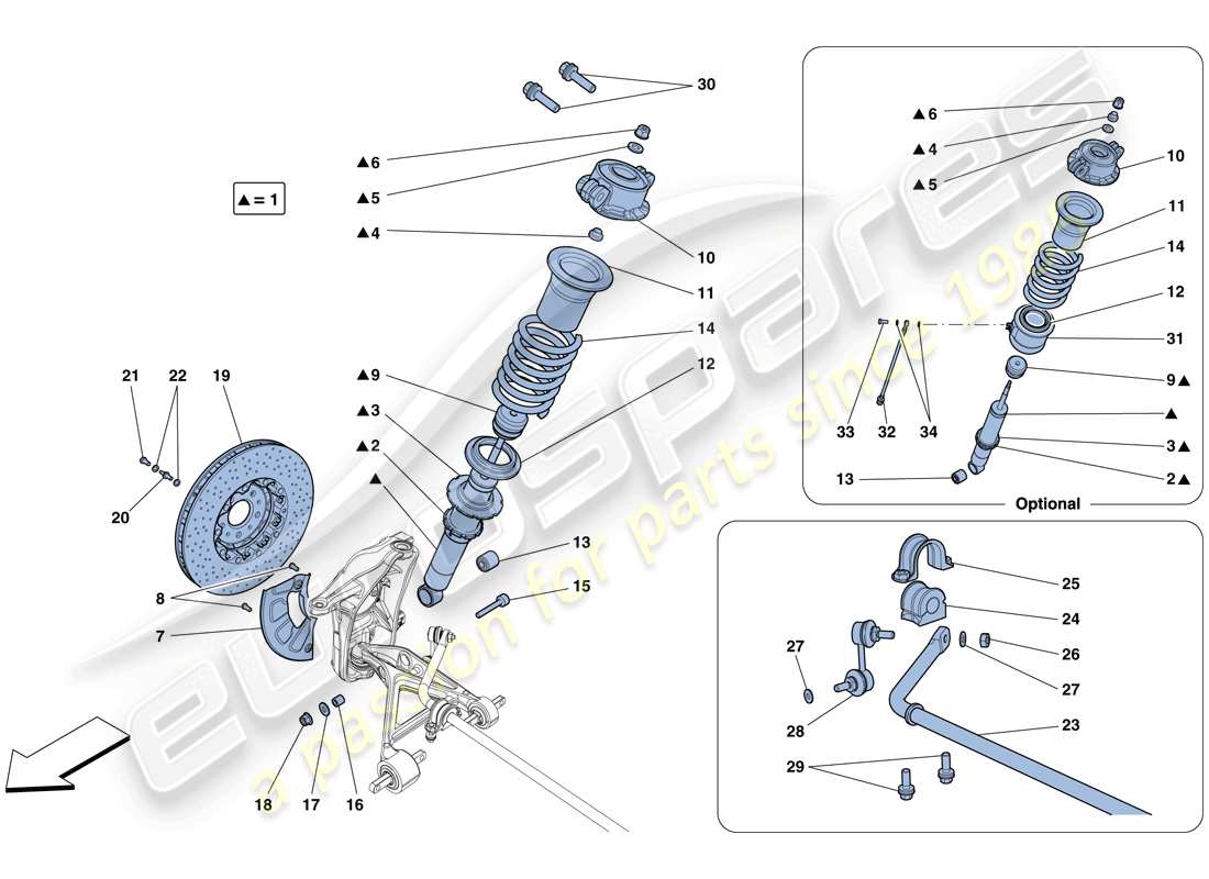 Ferrari 458 Speciale (RHD) Front Suspension - Shock Absorber and Brake Disc Part Diagram