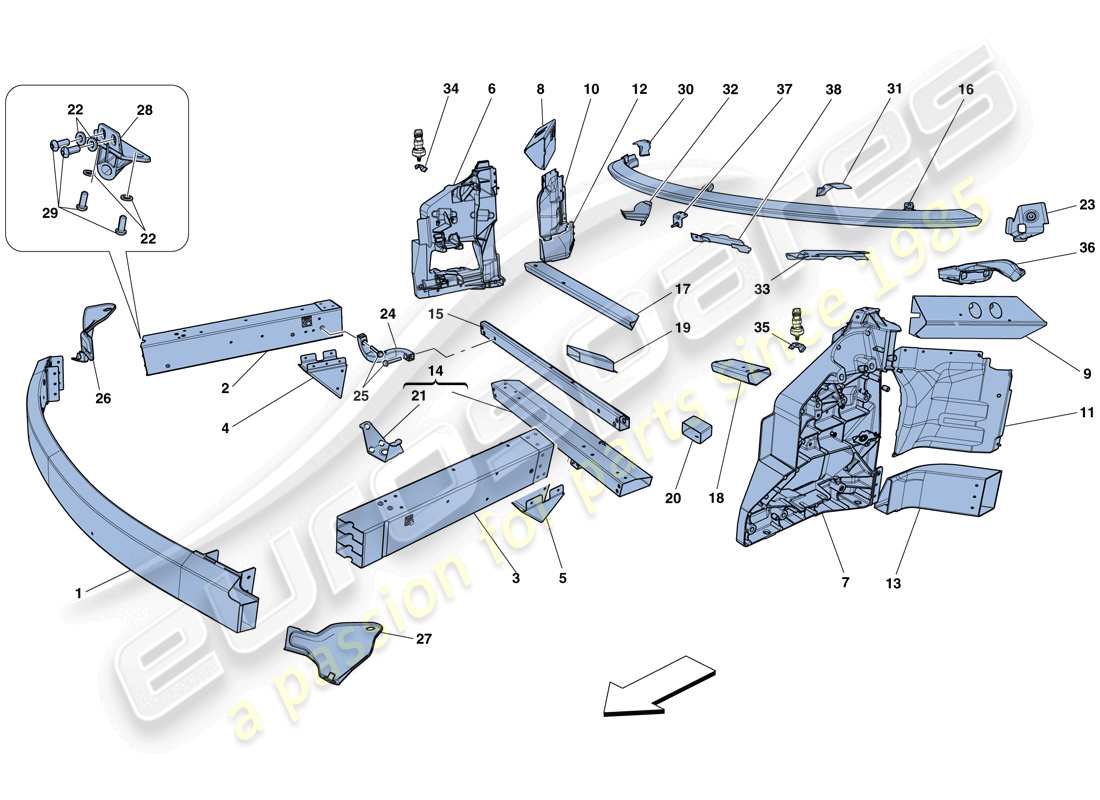 Ferrari 458 Speciale (RHD) CHASSIS - STRUCTURE, FRONT ELEMENTS AND PANELS Parts Diagram