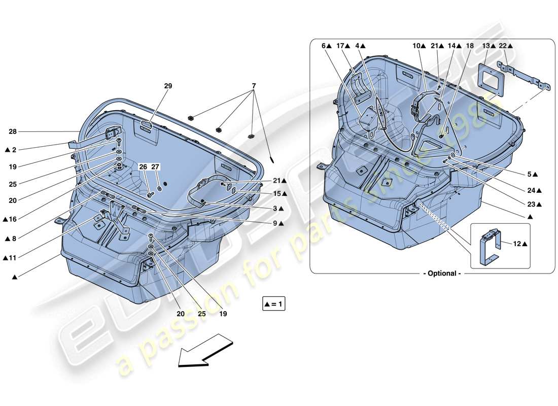 Ferrari 458 Speciale (RHD) FRONT COMPARTMENT TRIM Parts Diagram