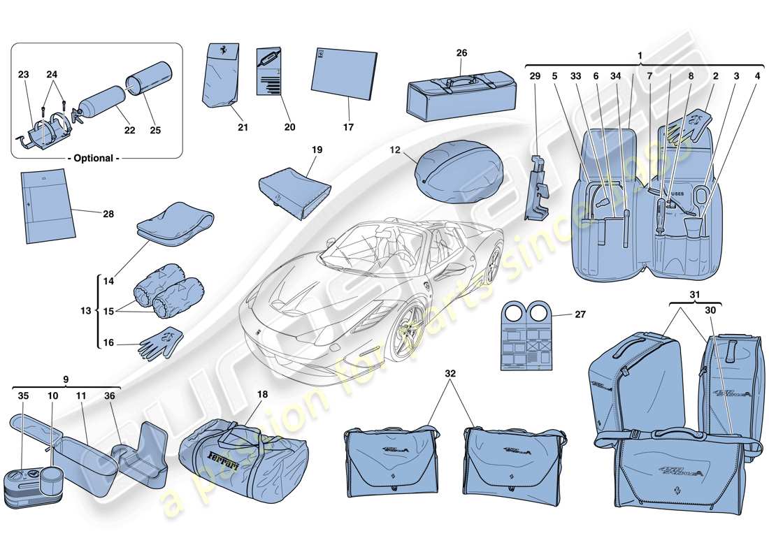 Ferrari 458 Speciale Aperta (Europe) TOOLS AND ACCESSORIES PROVIDED WITH VEHICLE Parts Diagram