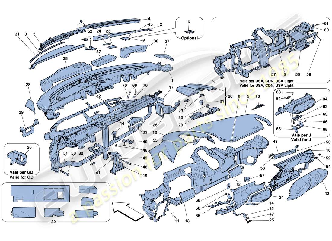 Ferrari 458 Speciale Aperta (Europe) DASHBOARD Parts Diagram