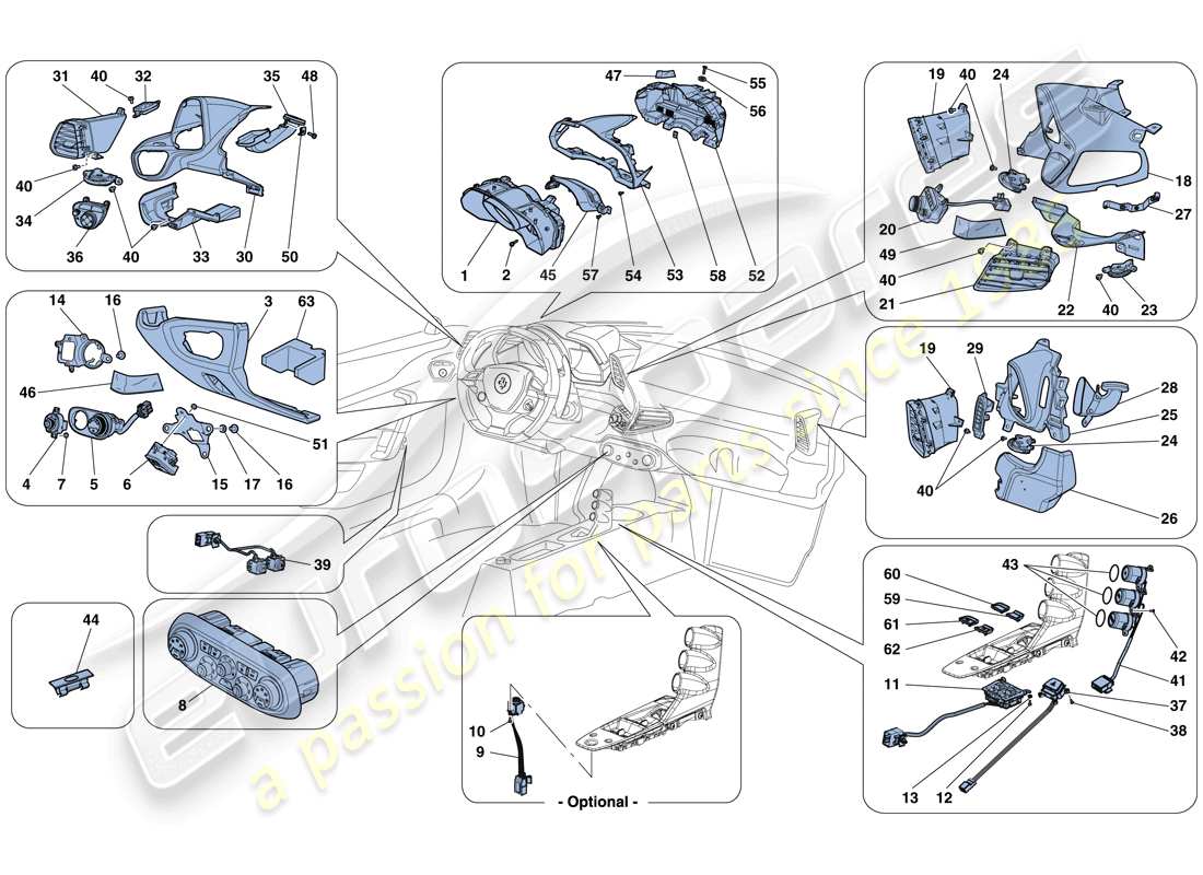 Ferrari 458 Speciale Aperta (Europe) DASHBOARD AND TUNNEL INSTRUMENTS Parts Diagram