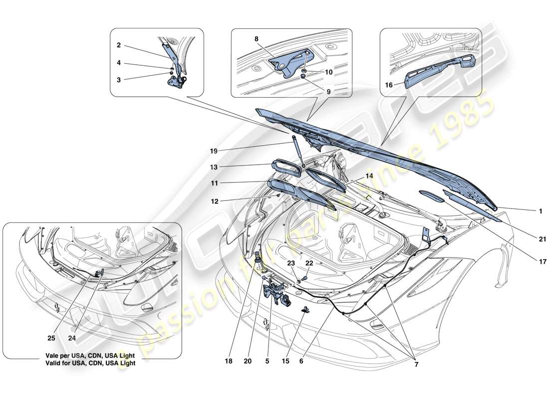 Ferrari 458 Speciale Aperta (USA) FRONT LID AND OPENING MECHANISM Part Diagram