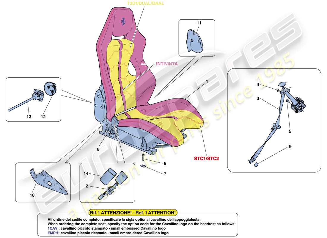 Ferrari 458 Speciale Aperta (USA) RACING SEAT Part Diagram