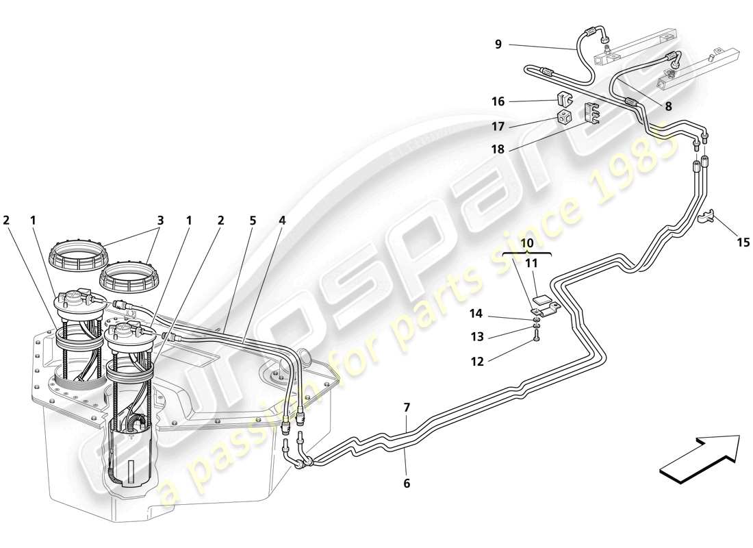 Maserati Trofeo fuel pump and pipes Part Diagram