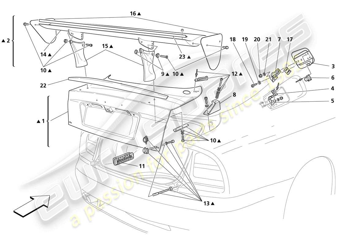 Maserati Trofeo Trunk Hood Bonnet and Gas Door Part Diagram
