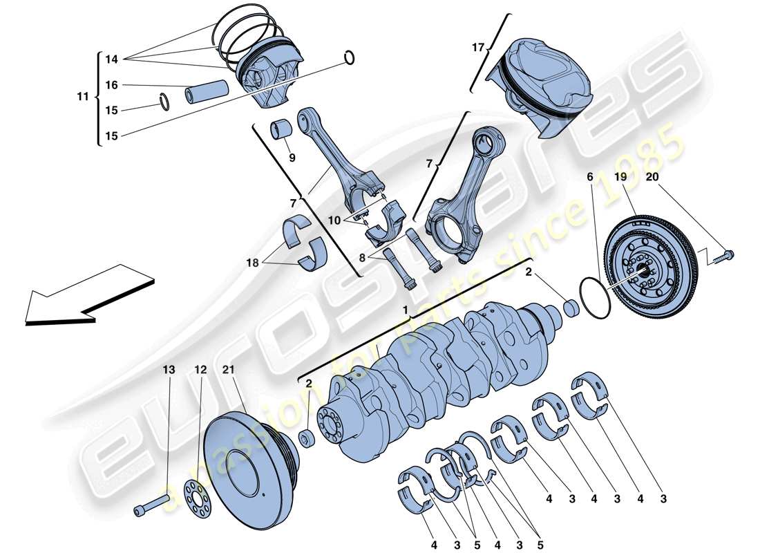 Ferrari 488 GTB (Europe) crankshaft - connecting rods and pistons Parts Diagram