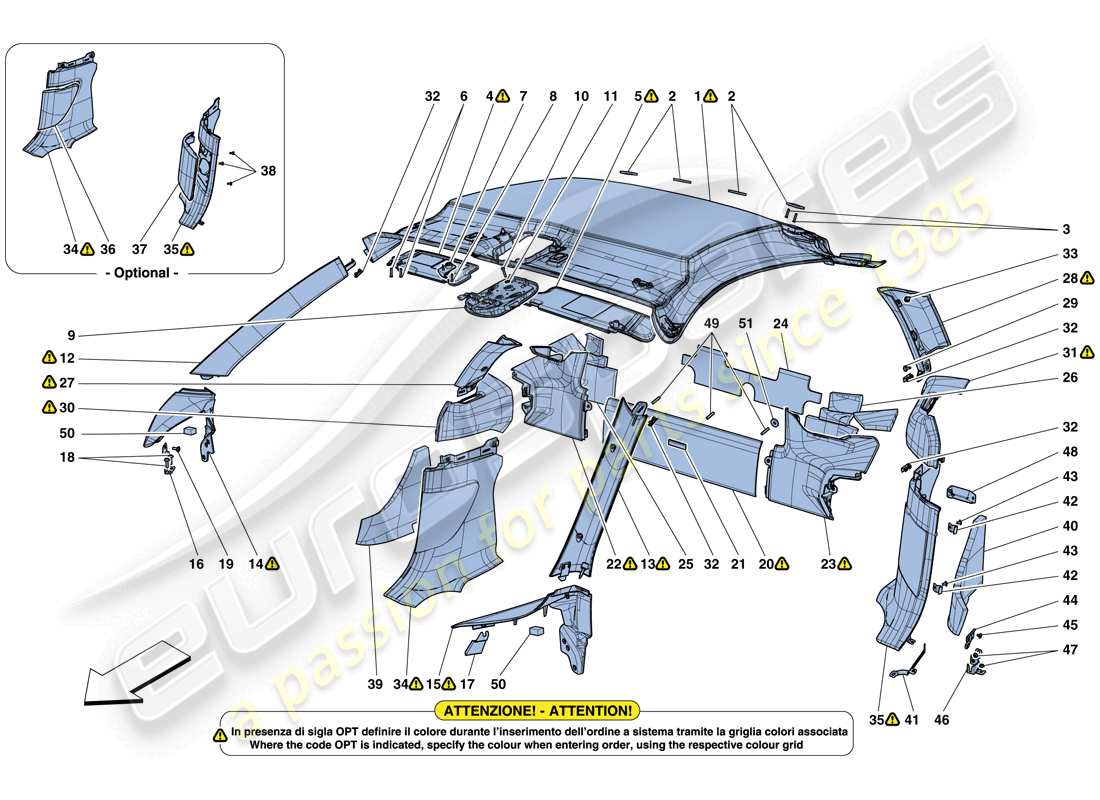 Ferrari 488 GTB (Europe) HEADLINER TRIM AND ACCESSORIES Part Diagram