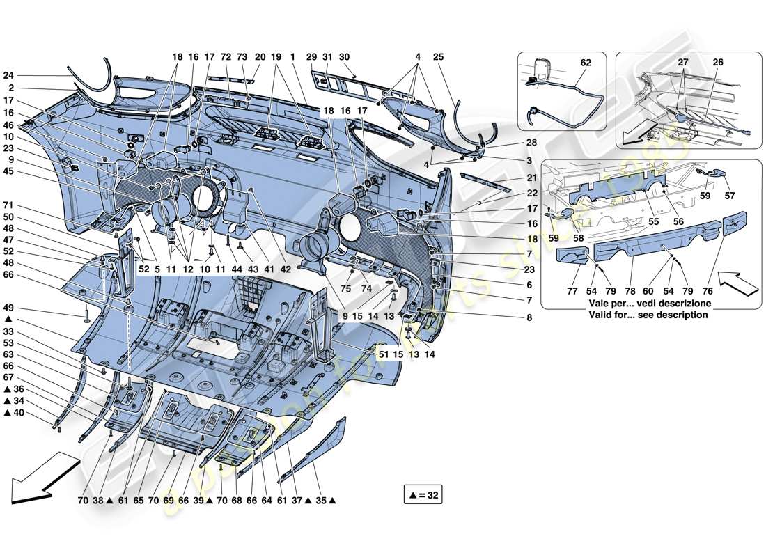 Ferrari 488 GTB (Europe) REAR BUMPER Parts Diagram