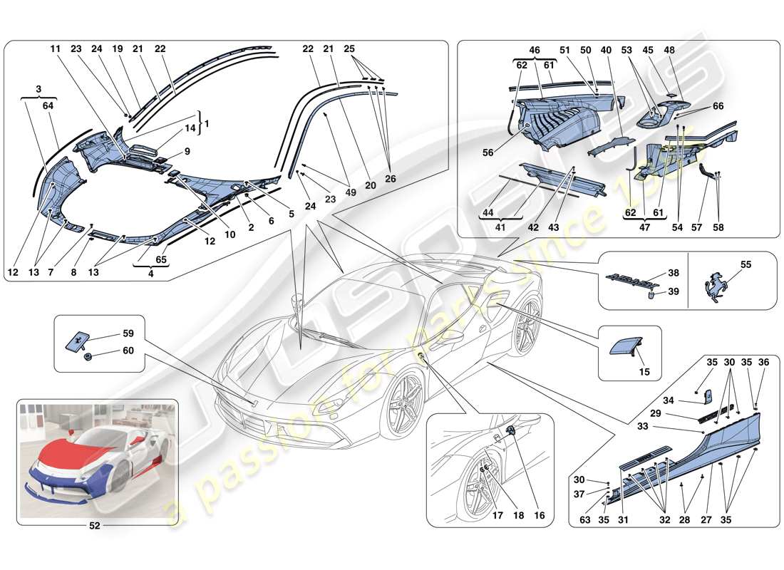 Ferrari 488 GTB (Europe) SHIELDS - EXTERNAL TRIM Parts Diagram