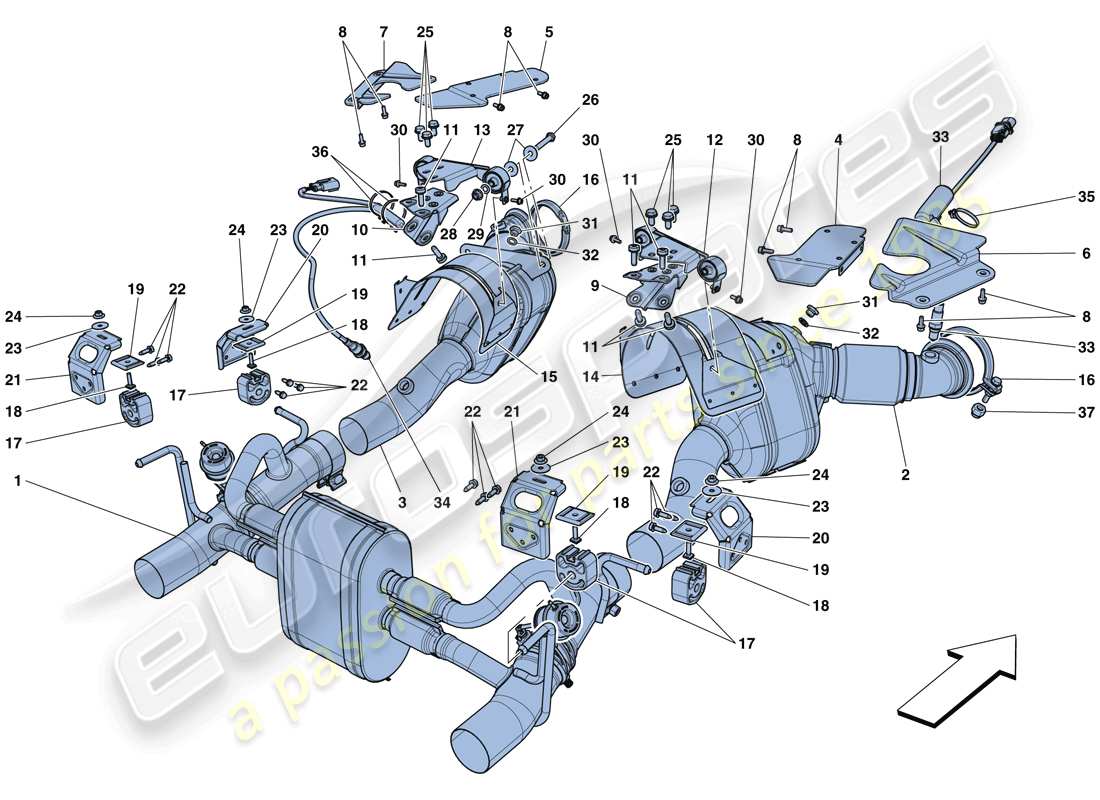 Ferrari 488 GTB (RHD) Exhaust System Parts Diagram