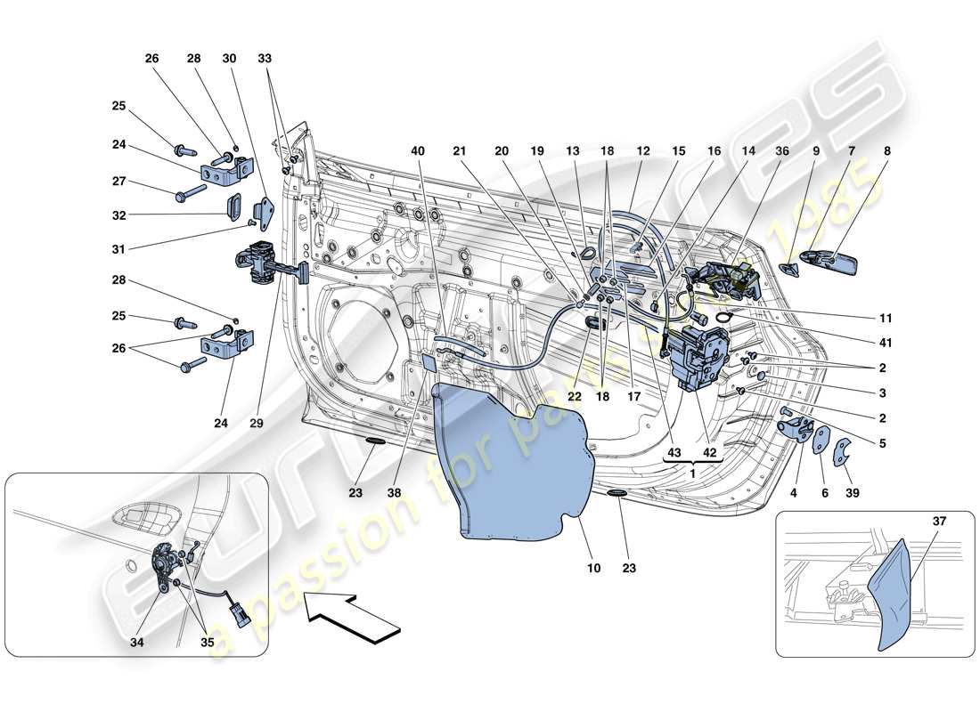 Ferrari 488 GTB (RHD) DOORS - OPENING MECHANISMS AND HINGES Part Diagram