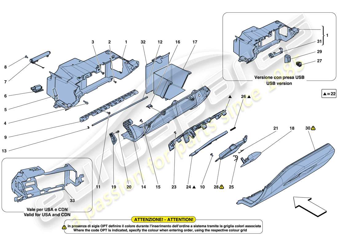 Ferrari 488 GTB (RHD) GLOVE COMPARTMENT Part Diagram