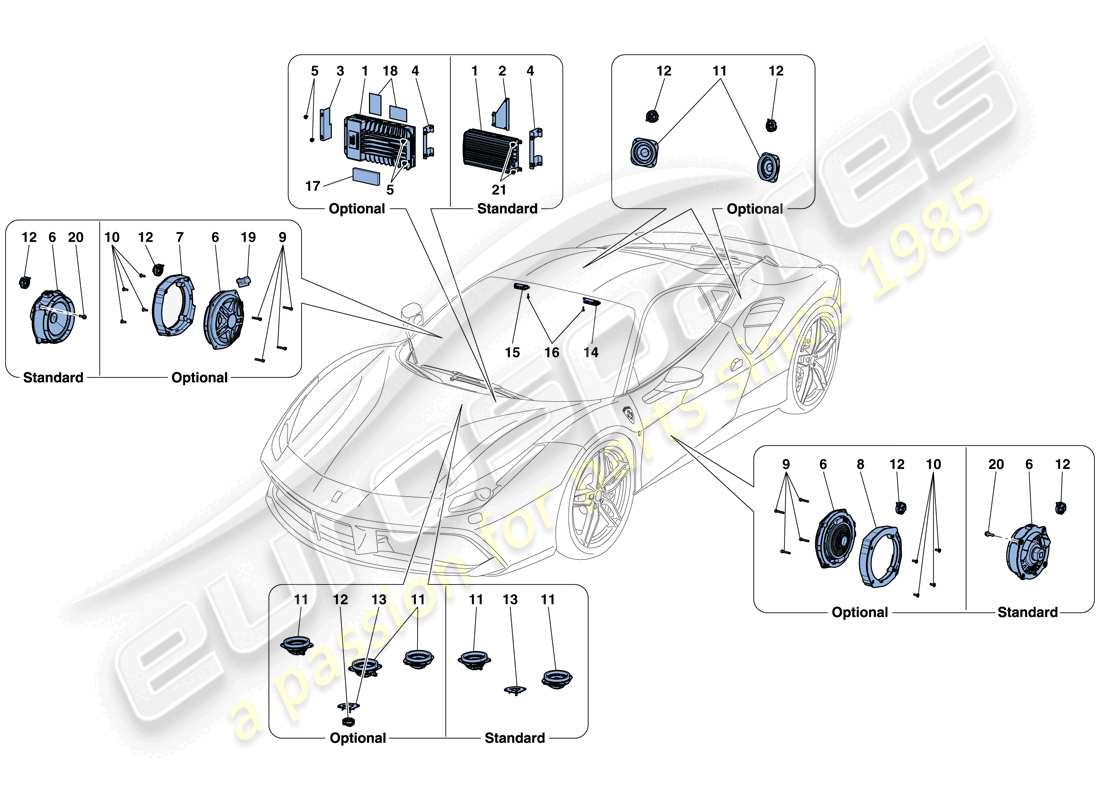 Ferrari 488 GTB (RHD) AUDIO SPEAKER SYSTEM Parts Diagram