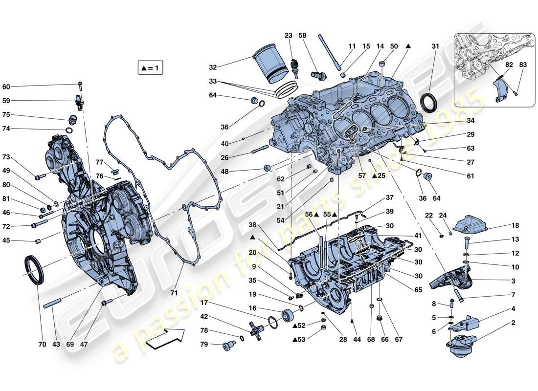 Ferrari 488 Spider (RHD) crankcase Parts Diagram