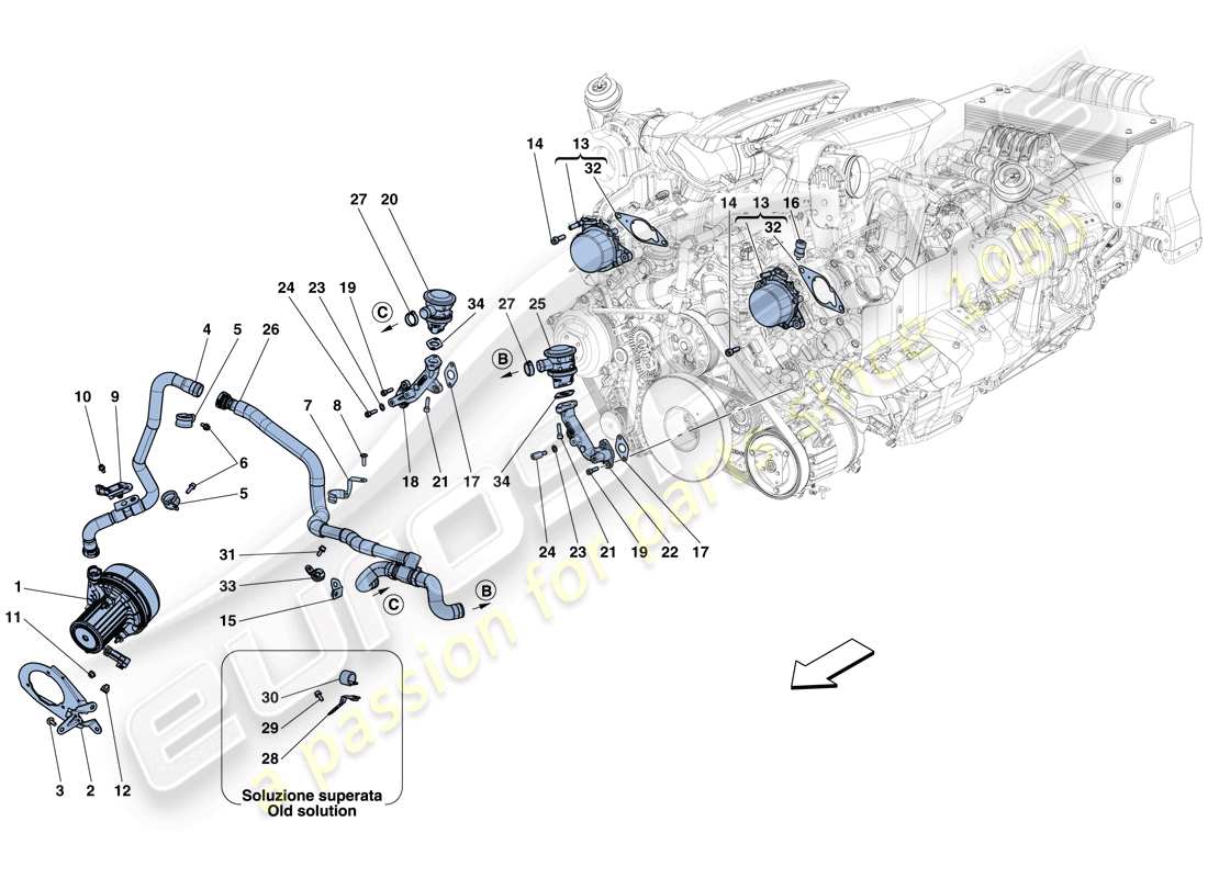 Ferrari 488 Spider (RHD) secondary air system Parts Diagram