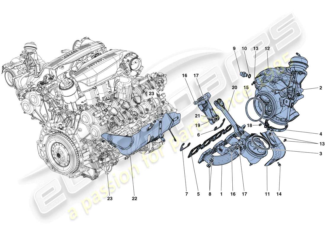 Ferrari 488 Spider (RHD) MANIFOLDS, TURBOCHARGING SYSTEM AND PIPES Parts Diagram