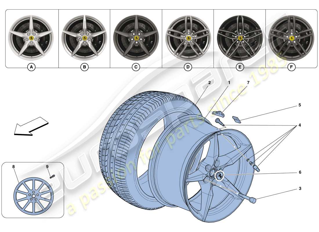 Ferrari 488 Spider (RHD) Wheels Parts Diagram