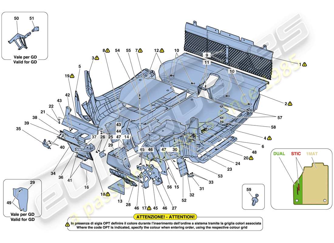 Ferrari 488 Spider (RHD) PASSENGER COMPARTMENT MATS Parts Diagram