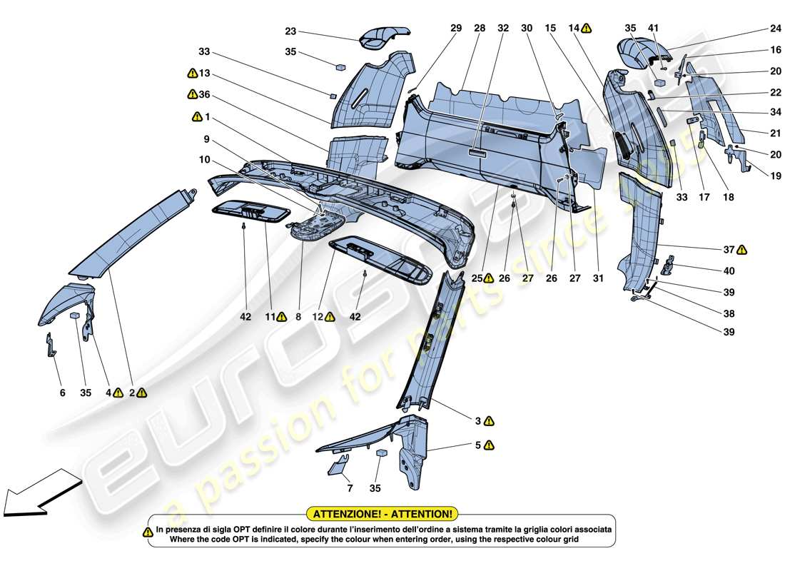 Ferrari 488 Spider (RHD) HEADLINER TRIM AND ACCESSORIES Parts Diagram