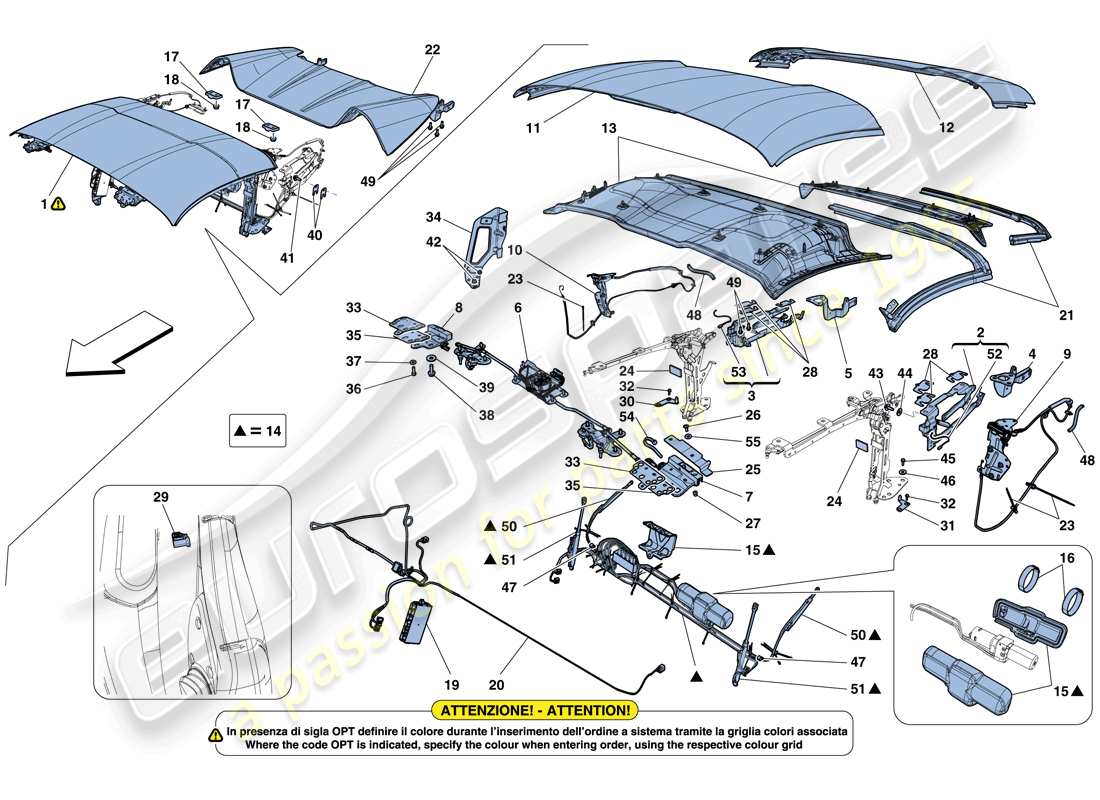 Ferrari 488 Spider (RHD) ROOF Parts Diagram