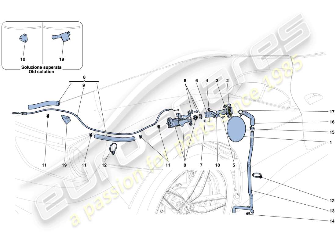 Ferrari 488 Spider (RHD) FUEL FILLER FLAP AND CONTROLS Parts Diagram