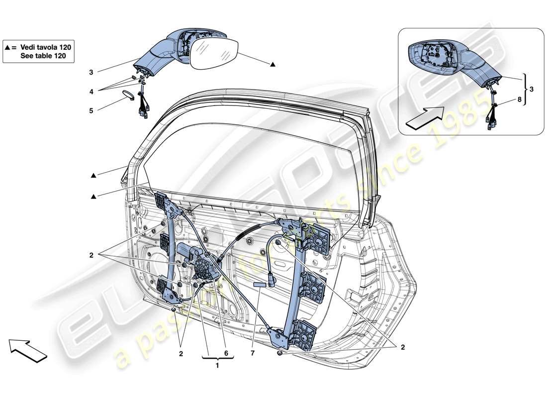 Ferrari 488 Spider (RHD) DOORS - POWER WINDOW AND REAR VIEW MIRROR Parts Diagram