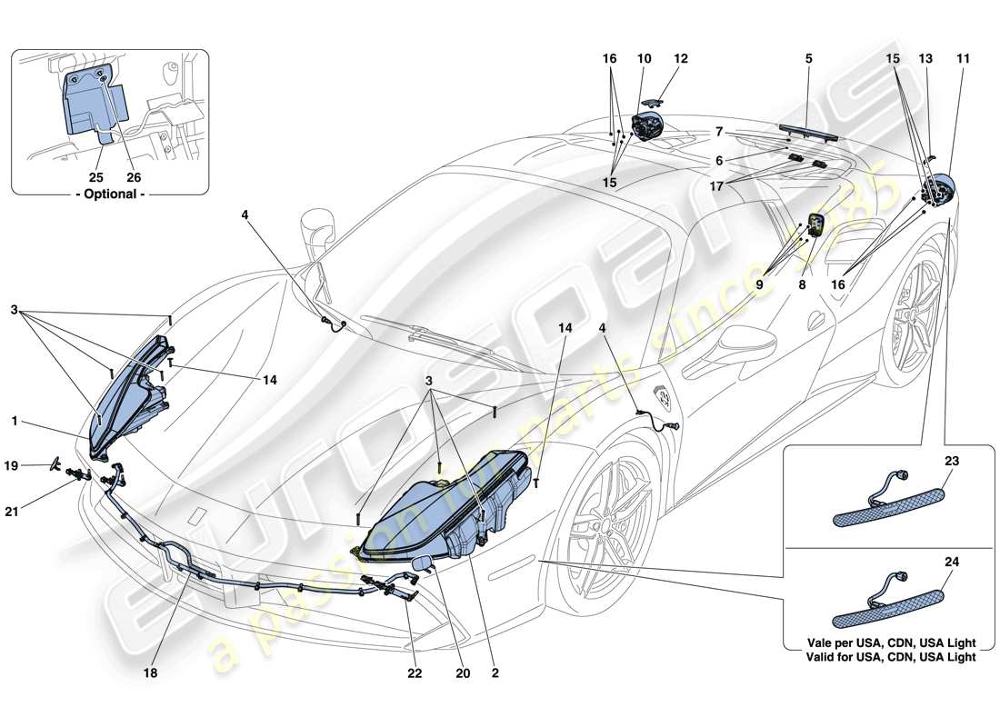 Ferrari 488 Spider (RHD) HEADLIGHTS AND TAILLIGHTS Parts Diagram