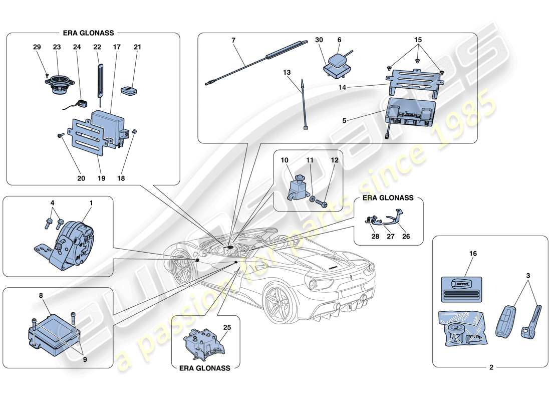 Ferrari 488 Spider (RHD) ANTITHEFT SYSTEM Parts Diagram