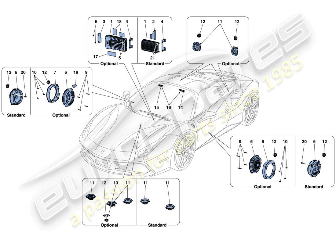 Ferrari 488 Spider (RHD) AUDIO SPEAKER SYSTEM Parts Diagram