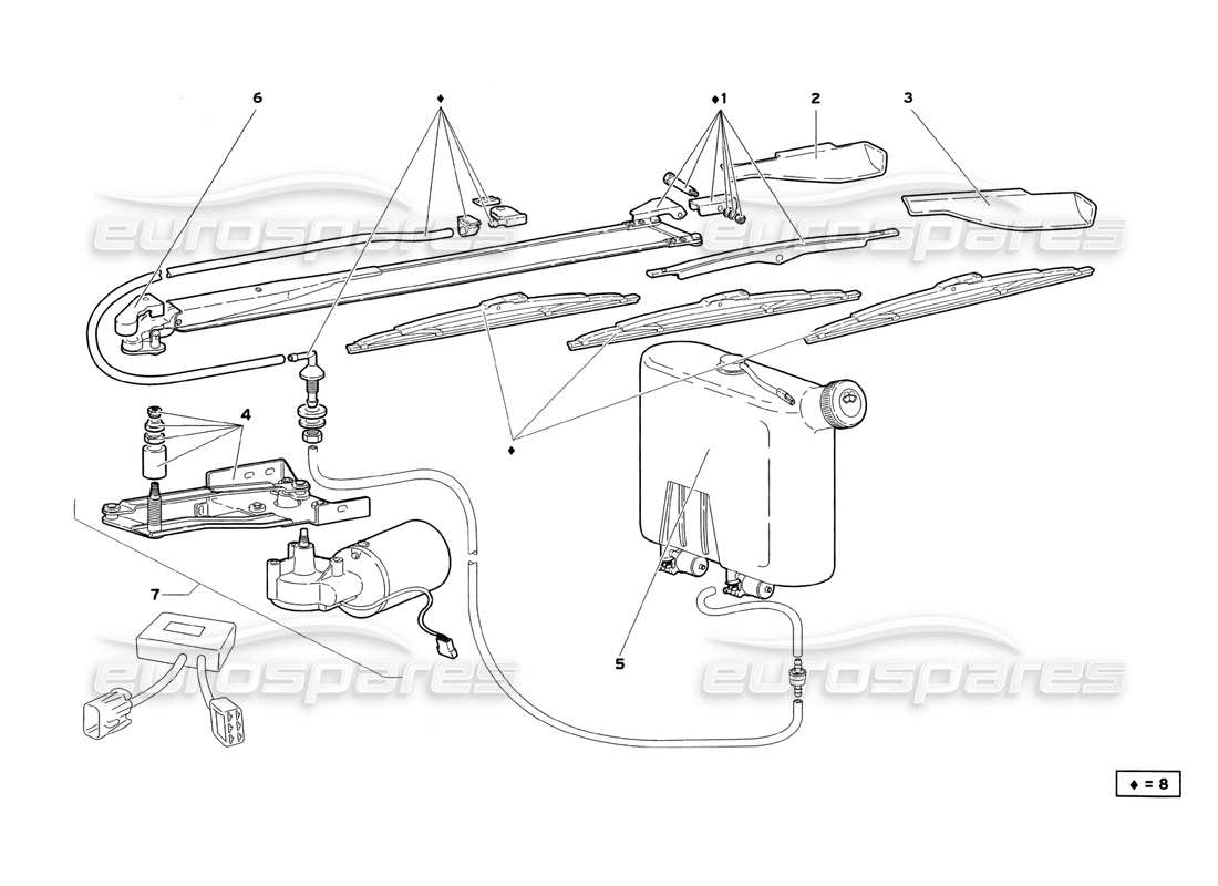 Lamborghini Diablo SV (1999) Windscreen wiper (Valid for GB and Australia - July 1999) Parts Diagram