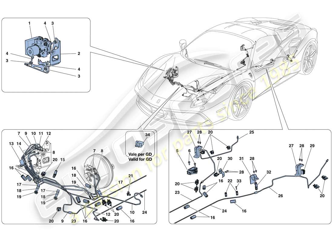 Ferrari 488 Spider (USA) Brake System Part Diagram