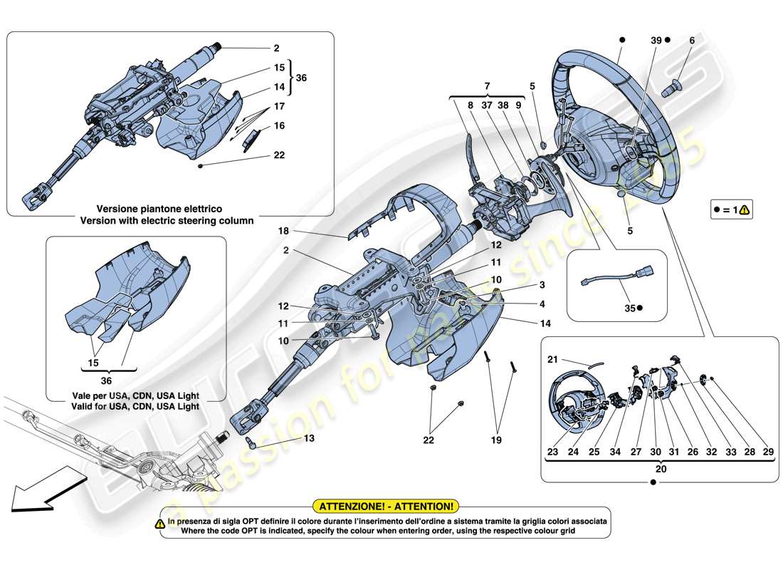 Ferrari 488 Spider (USA) Steering Control Parts Diagram