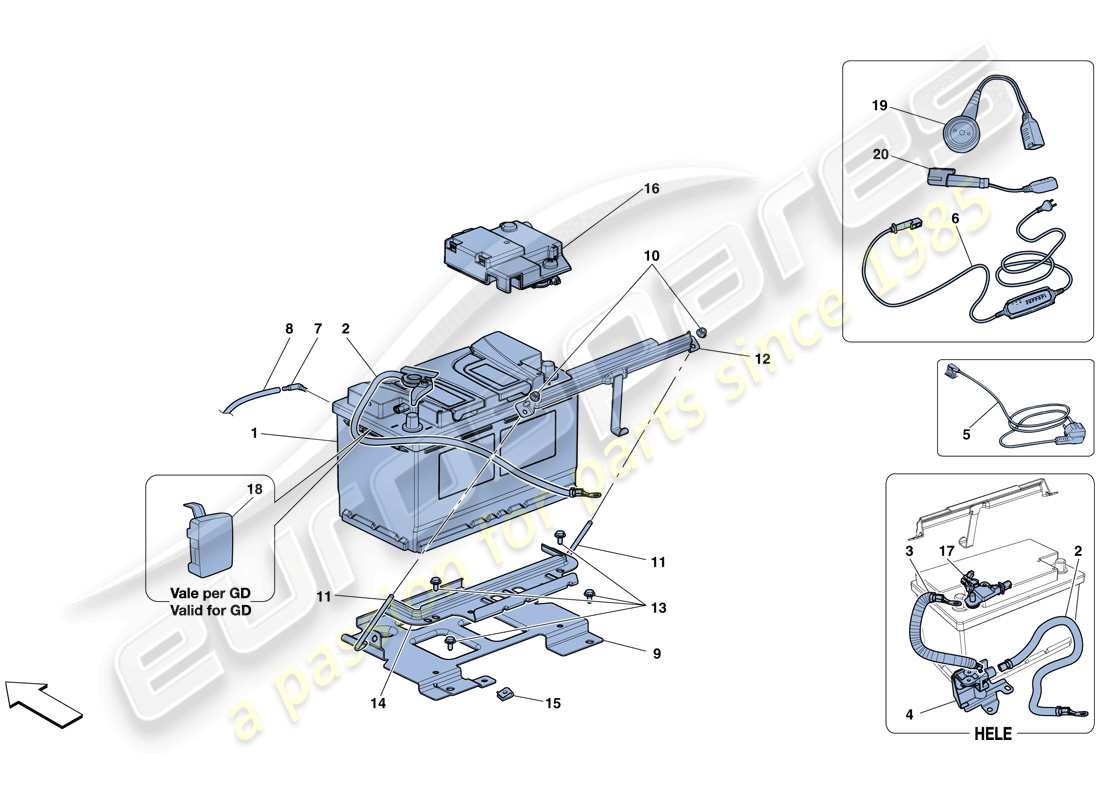 Ferrari 488 Spider (USA) Battery Parts Diagram