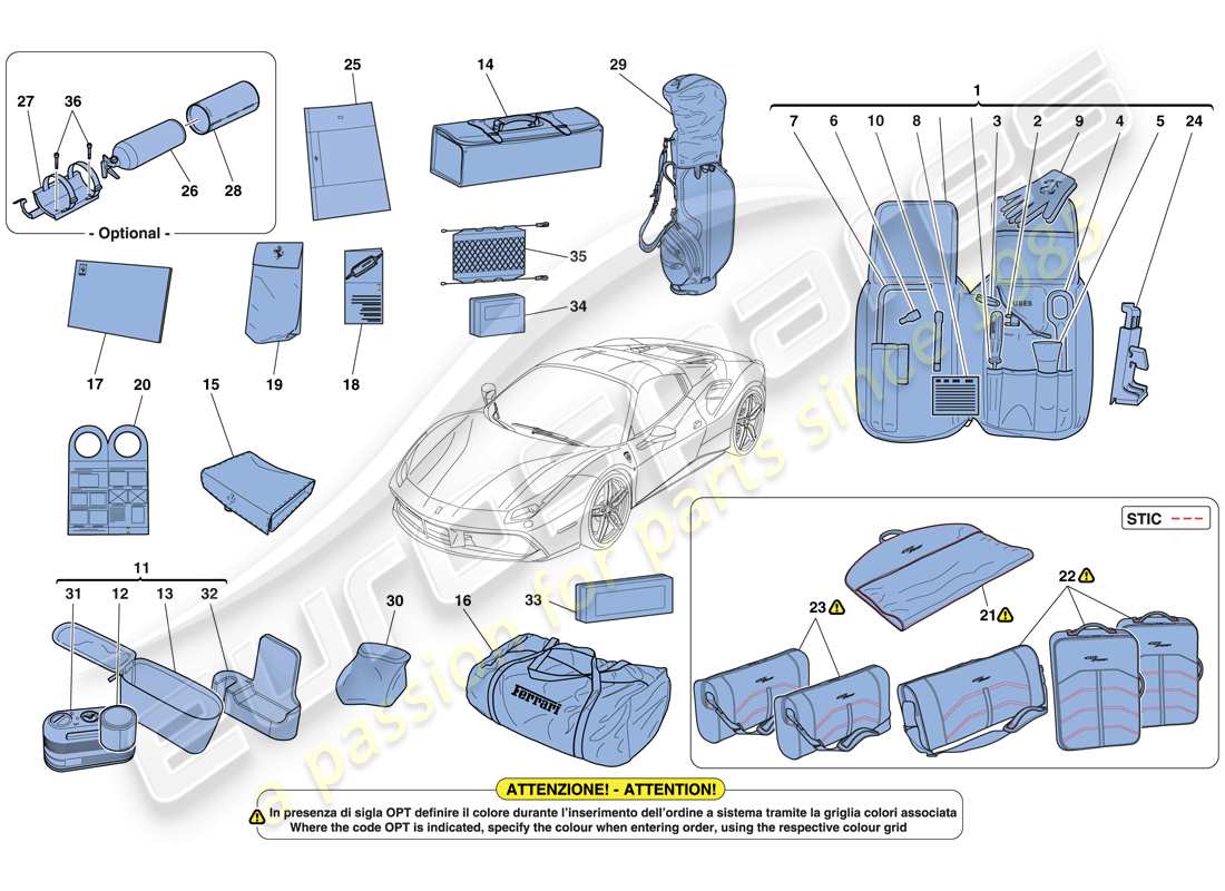 Ferrari 488 Spider (USA) TOOLS AND ACCESSORIES PROVIDED WITH VEHICLE Part Diagram