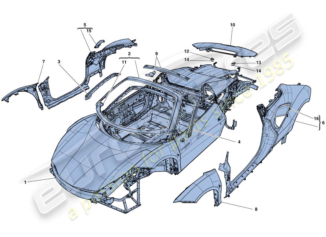 Ferrari 488 Spider (USA) BODYSHELL - EXTERNAL TRIM Part Diagram