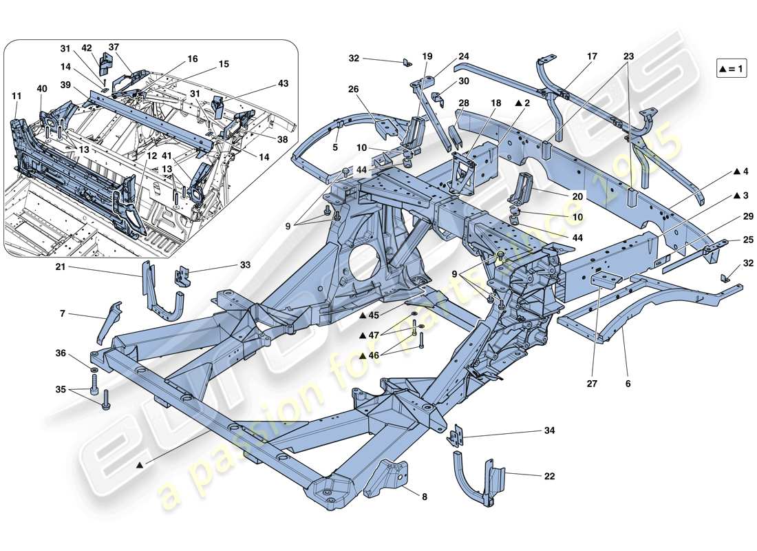 Ferrari 488 Spider (USA) CHASSIS - STRUCTURE, REAR ELEMENTS AND PANELS Part Diagram