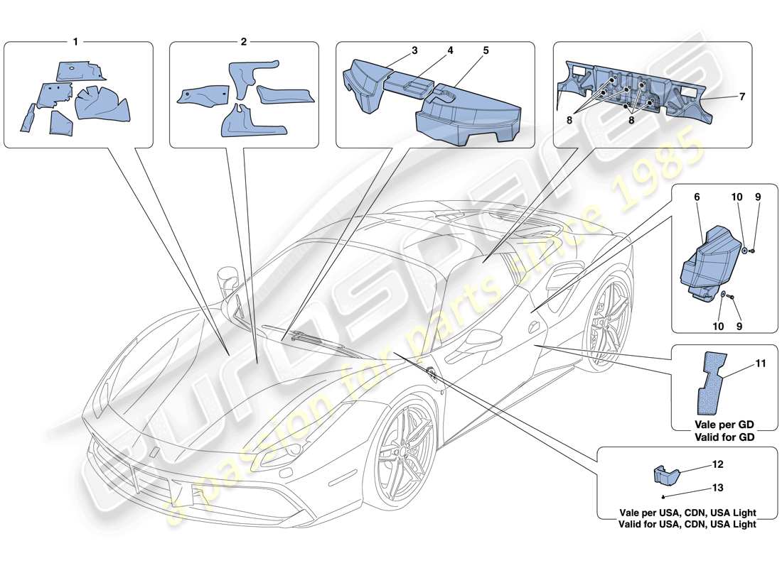 Ferrari 488 Spider (USA) Insulation Part Diagram