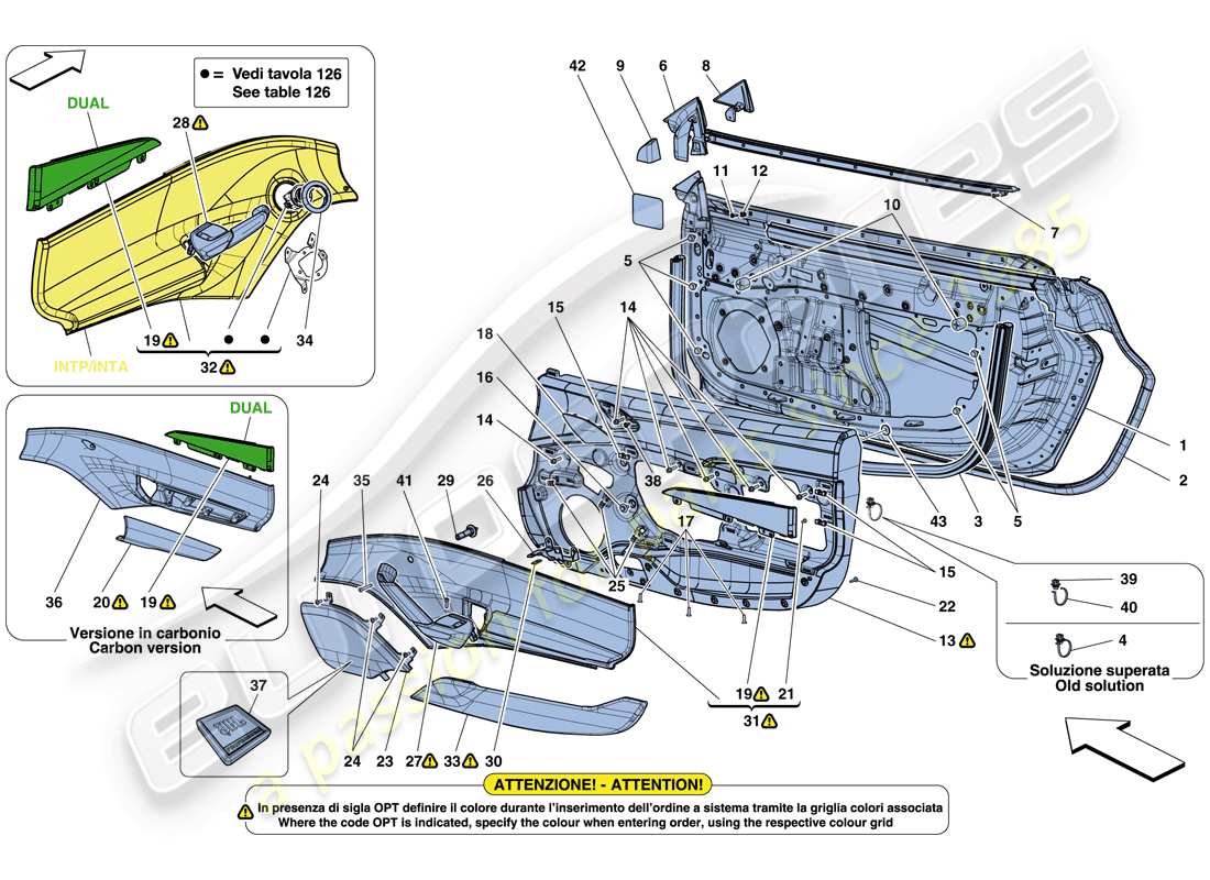 Ferrari 488 Spider (USA) DOORS - SUBSTRUCTURE AND TRIM Part Diagram