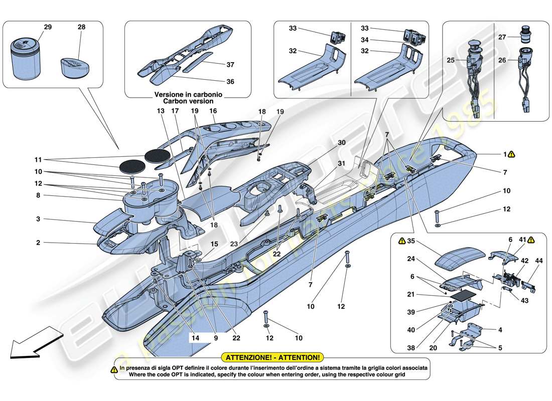 Ferrari 488 Spider (USA) TUNNEL - SUBSTRUCTURE AND ACCESSORIES Parts Diagram