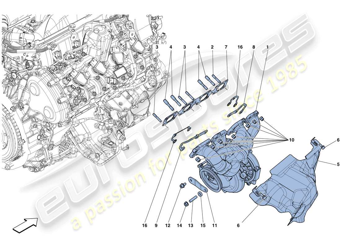 Ferrari GTC4 Lusso T (EUROPE) MANIFOLDS, TURBOCHARGING SYSTEM AND PIPES Part Diagram