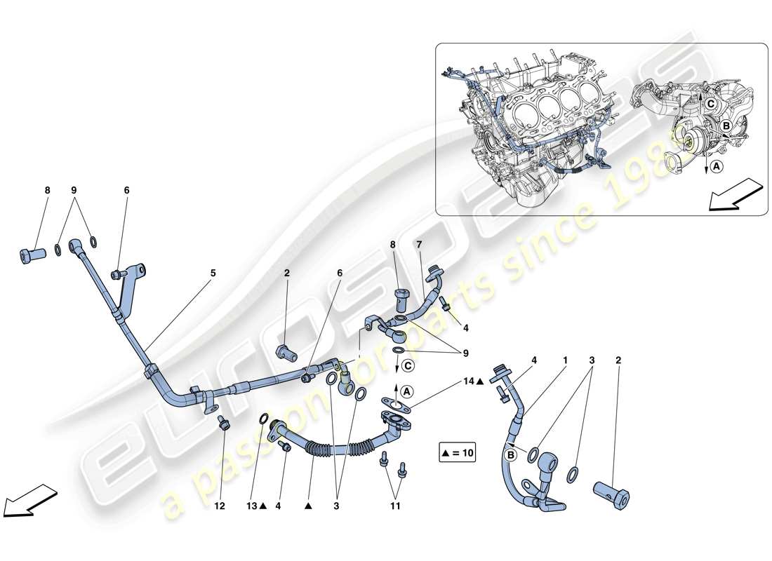 Ferrari GTC4 Lusso T (EUROPE) COOLING-LUBRICATION FOR TURBOCHARGING SYSTEM Parts Diagram