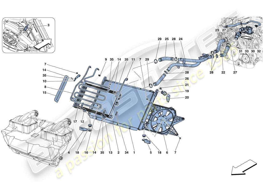 Ferrari GTC4 Lusso T (EUROPE) COOLING - RADIATORS AND AIR DUCTS Part Diagram