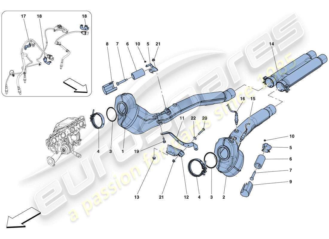 Ferrari GTC4 Lusso T (RHD) pre-catalytic converters and catalytic converters Parts Diagram