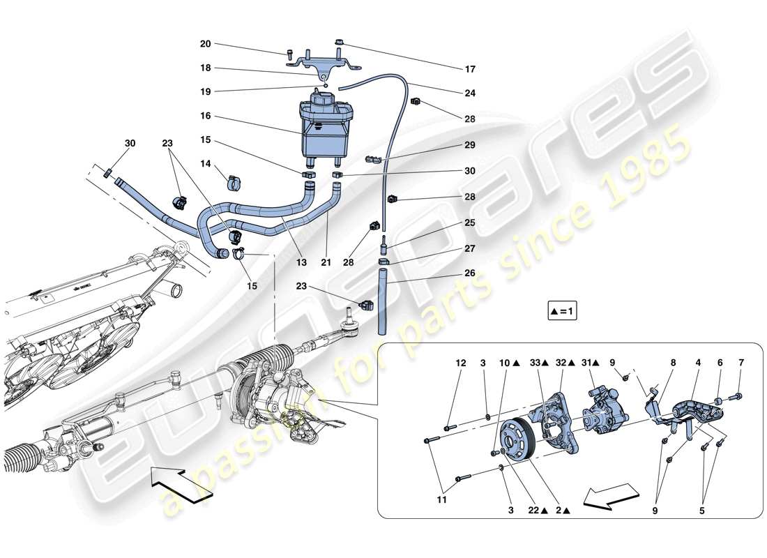 Ferrari GTC4 Lusso T (RHD) POWER STEERING PUMP AND RESERVOIR Parts Diagram