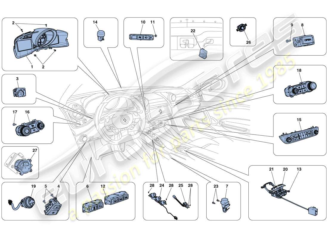 Ferrari GTC4 Lusso T (RHD) DASHBOARD AND TUNNEL INSTRUMENTS Part Diagram