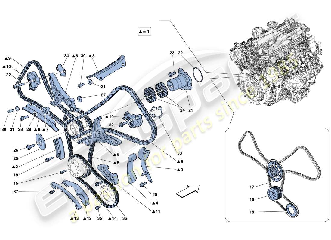 Ferrari GTC4 Lusso T (USA) timing system - drive Parts Diagram