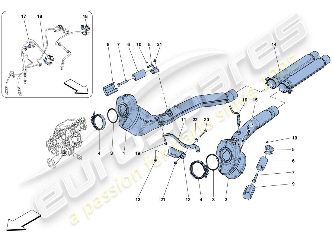 Ferrari GTC4 Lusso T (USA) pre-catalytic converters and catalytic converters Parts Diagram