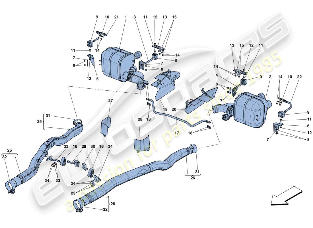 Ferrari GTC4 Lusso T (USA) silencers Part Diagram