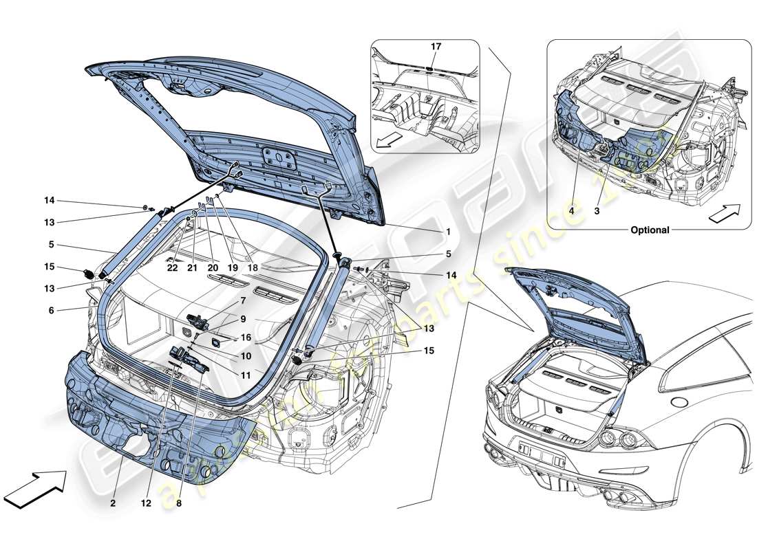 Ferrari GTC4 Lusso T (USA) REAR LID AND OPENING MECHANISM Parts Diagram